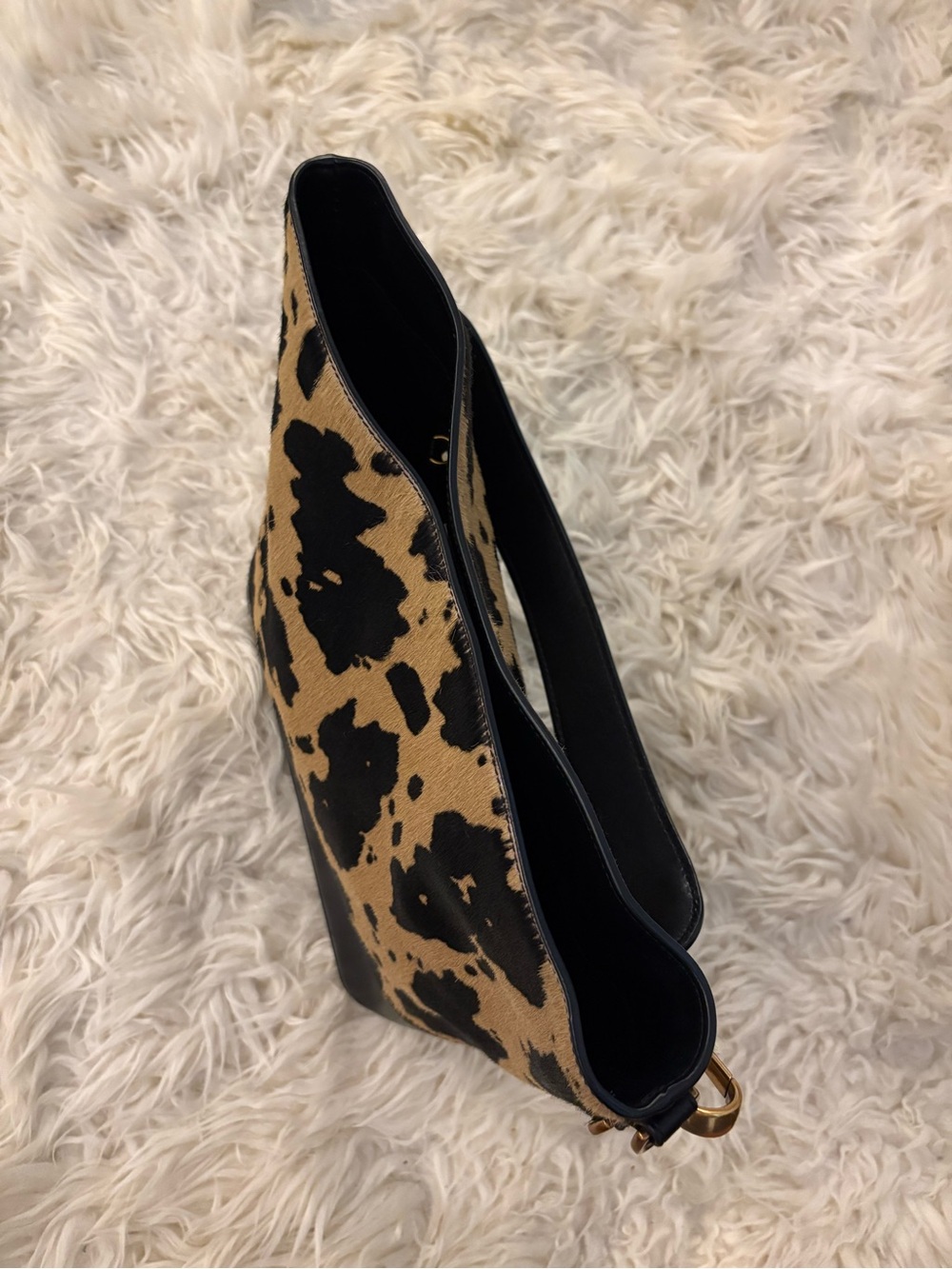 Ralph Lauren Small Hair Calf Bucket Bag Animal Print Purse Handbag Black Leather - Picture 15 of 16